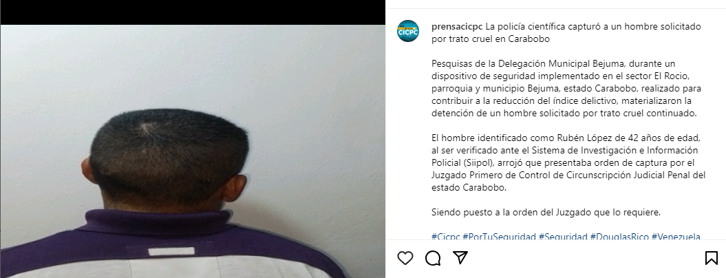Cicpc capturó hombre solicitado por trato cruel en Carabobo