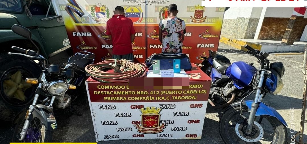 GNB detuvo dos sujetos por hurtar material estratégico en El Cambur